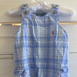 POLO RALPH LAUREN Vintage Baby Boys' Blue Tartan Plaid Shortall Overalls